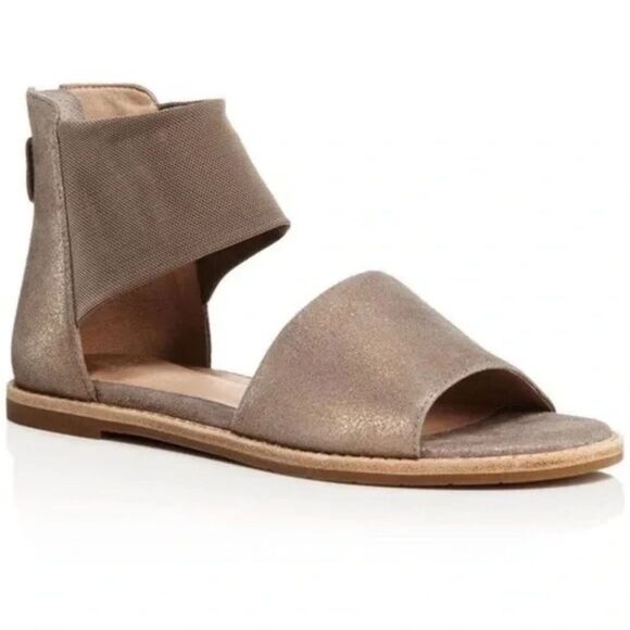 Eileen Fisher Two Piece Ankle Mesh Strap Suede Open Toe Sandals - Picture 1 of 9